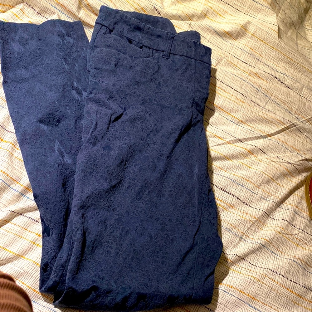 Navy brocade crop pants